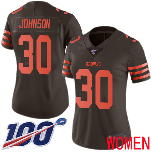 Cleveland Browns D Ernest Johnson Women Brown Limited Jersey 30 NFL Football 100th Season Rush Vapor Untouchable